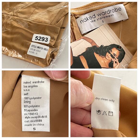 Naked Wardrobe The Statement Gold Bustier Strapless Fitted Dress NEW Women Sz S - Picture 9 of 9